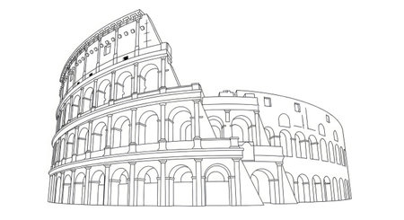 Ancient Colosseum Rome Historic Structure Relaxing Line Art Adult Coloring Page Designのイラスト素材