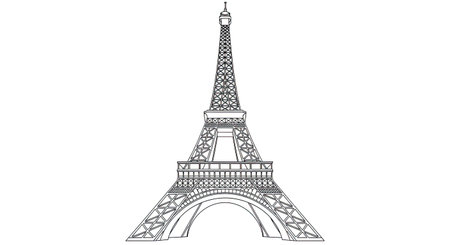 Famous Eiffel Tower Paris Landmark Calm Line Art Relaxing Adult Coloring Page Designのイラスト素材