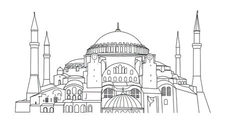 Hagia Sophia Istanbul Stress Free Adult Coloring Page Intricate Architectural Landmarkのイラスト素材
