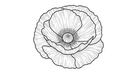 Poppy Flower with Wrinkled Petals Adult Coloring Page Soothing Floral Art Designのイラスト素材