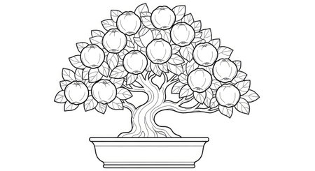 Quince Bonsai Tree Balanced Fruit Distribution Detailed Adult Coloring Horticultural Artのイラスト素材