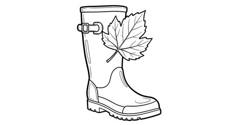 Single Boot with Leaf Autumn Season Coloring Page for Adults Fall Vibesのイラスト素材