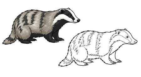 European Badger Coloring Page Featuring Realistic Color and Clear Outline Wildlife Studyのイラスト素材