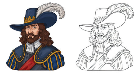 King Gustavus Adolphus Coloring Page Authentic Swedish Monarch in Color and Outlineのイラスト素材