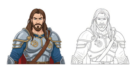 Lugh Celtic God Coloring Page Ancient Deity in Colored and Outline Depictionsのイラスト素材