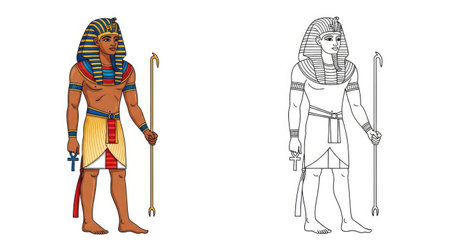 Pharaoh Ramses the Great Coloring Page Ancient Egyptian Ruler in Colored Outline Artのイラスト素材