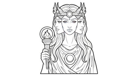 Mystical Hecate Greek Goddess of Magic Detailed Adult Coloring Page Mythology Divine Artのイラスト素材