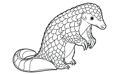 Indian Pangolin Standing on Hind Legs Detailed Coloring Page for Adults Wildlife Artのイラスト素材