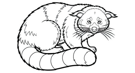 Binturong with Curled Tail Intricate Adult Coloring Page Wildlife Exotic Animal Studyのイラスト素材