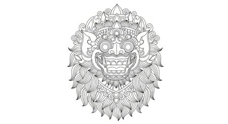Majestic Barong Balinese Lion Spirit Detailed Adult Coloring Page Cultural Mythological Artのイラスト素材