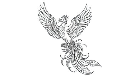 Majestic Phoenix Mid Flight Adult Coloring Page Mythical Bird Legend Artistryのイラスト素材