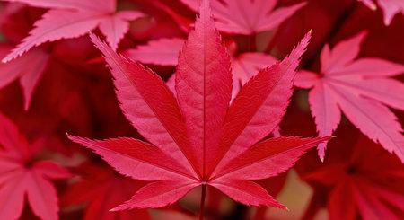 Vibrant Red Japanese Maple Leaf Fine Vein Detail Clean Surface Autumn Botanical Beauty