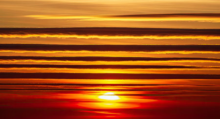 Sunset Sky Stratified Clouds Gradient Color Texture Warm Atmospheric Natural Landscapeの写真素材