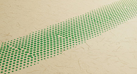 Abstract Gradient Halftone with Green Dots on a Textured Beige Paper Backgroundの写真素材