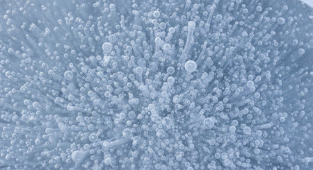 Transparent Ice Texture with Air Bubble Cluster Frozen in a Top-Down View
