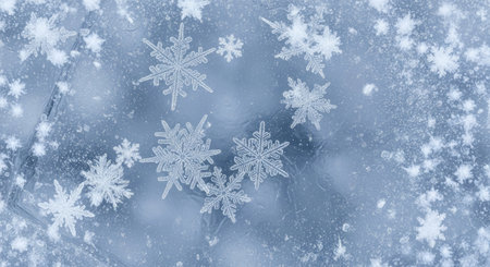 Snowflake Embedded Ice Sheet with Isolated Pattern Visibility Winter Abstract Textureの写真素材