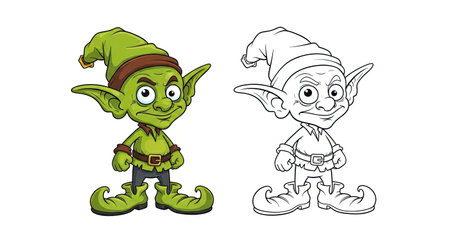 Tiny Goblin Cartoon Coloring Page for Children Whimsical Fantasy Creature Funのイラスト素材