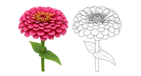 Cheerful Cartoon Zinnia Flower Coloring Page for Kids Educational Drawing Funのイラスト素材