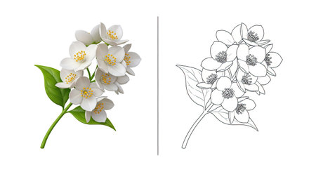Cartoon Jasmine Flower Coloring Page for Kids Fun and Easy Flower Activityのイラスト素材