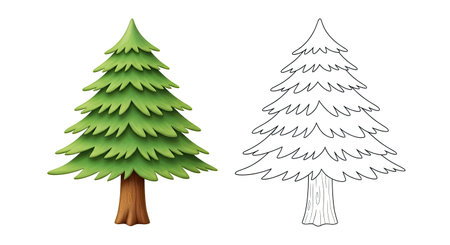 Adorable Cartoon Cedar Tree Coloring Page for Kids Educational Plant Art Activityのイラスト素材