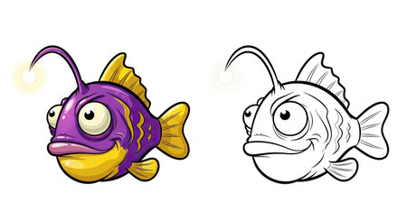 Silly Cartoon Anglerfish Coloring Page for Kids Fun Sea Creature Art Activityのイラスト素材