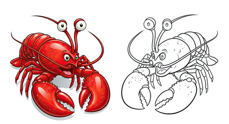 Smiling Cartoon Lobster Coloring Page for Toddlers Simple Ocean Life Funのイラスト素材
