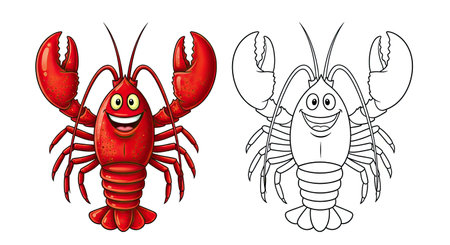Adorable Cartoon Lobster Coloring Page for Toddlers Fun Educational Drawingのイラスト素材