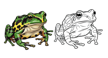 Amazon Harlequin Frog Coloring Page with Dual Poses Amphibian Activity Sheet Designのイラスト素材