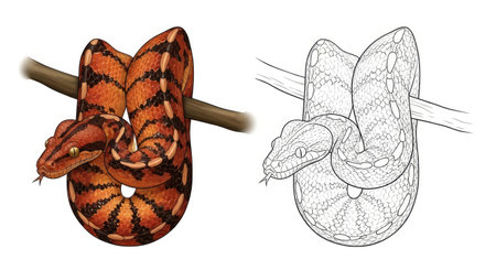 Amazon Tree Boa and Line Art Companion Coloring Page Dual Reptile Design Printable