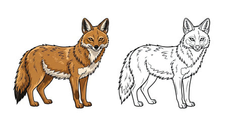 Golden Jackal Coloring Page with Color and Outline Format for Wildlife Studyのイラスト素材