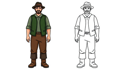 Diligent Honest Woodcutter Character Coloring Page Offering Full Color and Line Art Outlinesのイラスト素材
