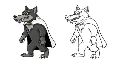 The Big Bad Wolf Coloring Page with Full Colored and Outline Styles for Kids Artのイラスト素材