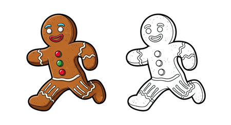 The Gingerbread Man Coloring Page with Full Colored and Outline Styles for Kids Funのイラスト素材