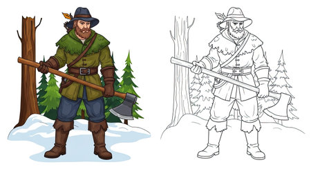 The Huntsman Character Coloring Page with Colored and Outline Art for Creativityのイラスト素材