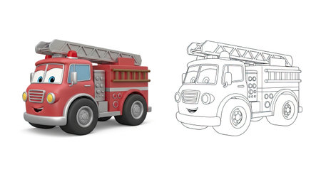 Playful Cartoon Fire Truck Coloring Page for Children Fun Vehicle and Community Helper