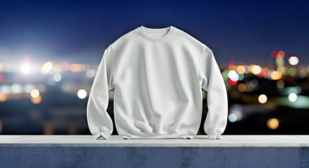 Photorealistic Blank Classic Crewneck Sweatshirt Mockup on a Night City Rooftop Urban