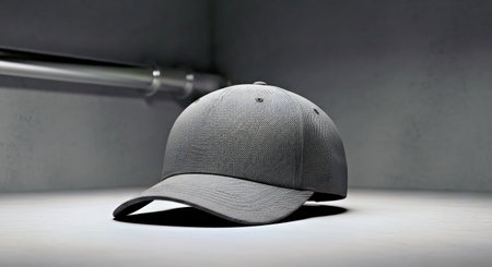Photorealistic Blank Trendy Baseball Cap Mockup in a Dark Concrete Studio Setting