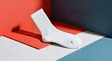 Geometrically Abstract Patterned Socks Mockup with Dramatic Harsh Spotlightsの写真素材