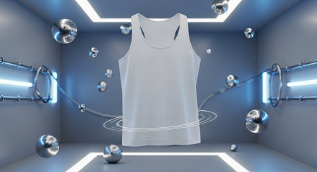 Athletic Tank Top Mockup in Zero Gravity Chamber with Blue Energy Light