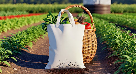Photorealistic Blank Reusable Shopping Bag Mockup at a Sustainable Community Farm