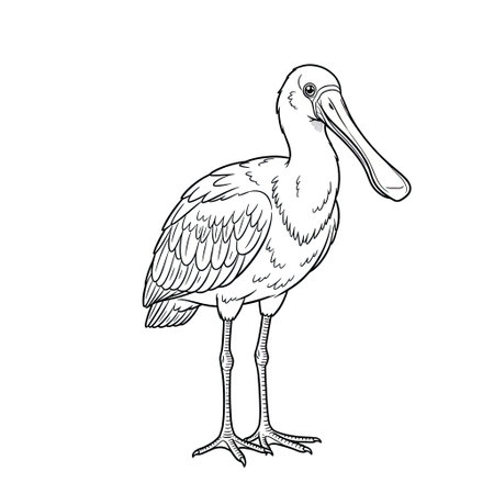 Elegant Anime Roseate Spoonbill Coloring Page for Kids with a Graceful Cartoon Designのイラスト素材