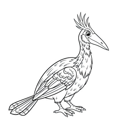 Unique Anime Hoatzin Bird Coloring Page for Children with a Funky Cartoon Style Drawingのイラスト素材