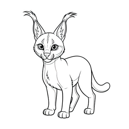 Charming Anime Style Caracal Coloring Page for Children Adorable African Wild Cat Funのイラスト素材