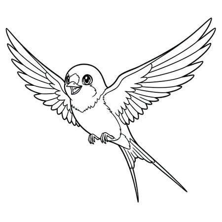 Graceful Anime Style African Swallow Coloring Page for Children Detailed Bird Line Artのイラスト素材