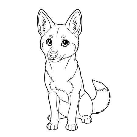 Cute Anime Style Australian Dingo Coloring Page for Children Discovering Australian Caninesのイラスト素材