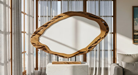 Breezy Beach House Driftwood Art Piece Mockup Sun-Drenched Indirect Light Coastal Decorの写真素材