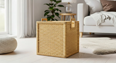 Minimalist Scandinavian Interior Mockup Blank Woven Storage Basket Display