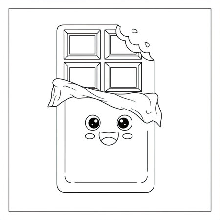 Happy Chocolate Bar Coloring Page Easy Dessert Drawing for Young Childrenのイラスト素材