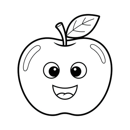 Smiling Apple Coloring Page Simple Cartoon Healthy Food Illustration For Children's Artのイラスト素材