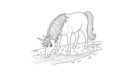 Sparkling Stream Unicorn Mythical Creature Kids Black and White Line Artのイラスト素材